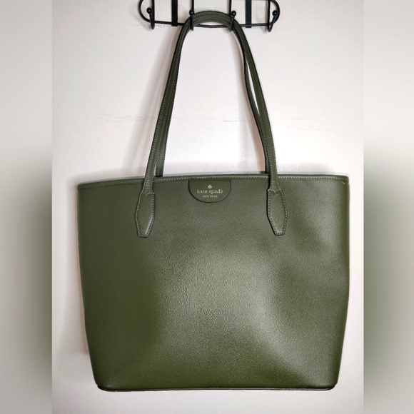 Kate Spade (Olive Green) Structured Double Shoulder Strap Leather Tote Bag
